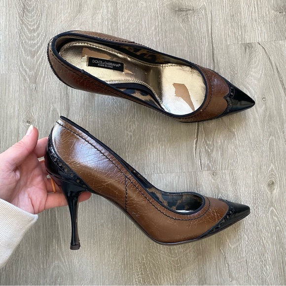 Dolce & Gabbana Brown and Black Pointy Toe Pumps Heels 38.5 - Picture 1 of 10